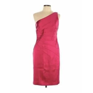 NEW! DAVID MEISTER Satin One Shoulder Hot Pink Cocktail Dress 4